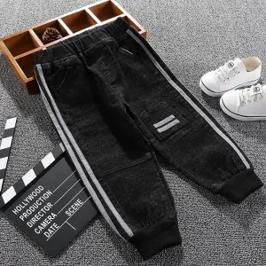 Stylish Toddler Little Boy White Striped Black Jeans