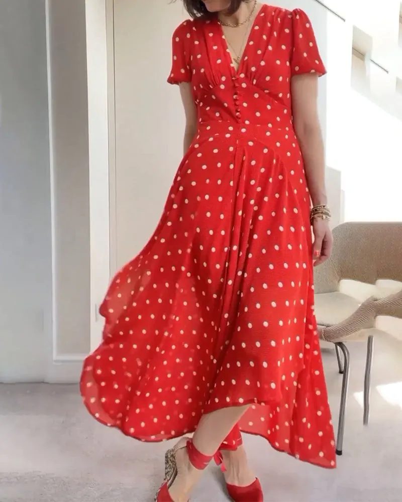 TastyHottie - Romantic polka dot print waist dress