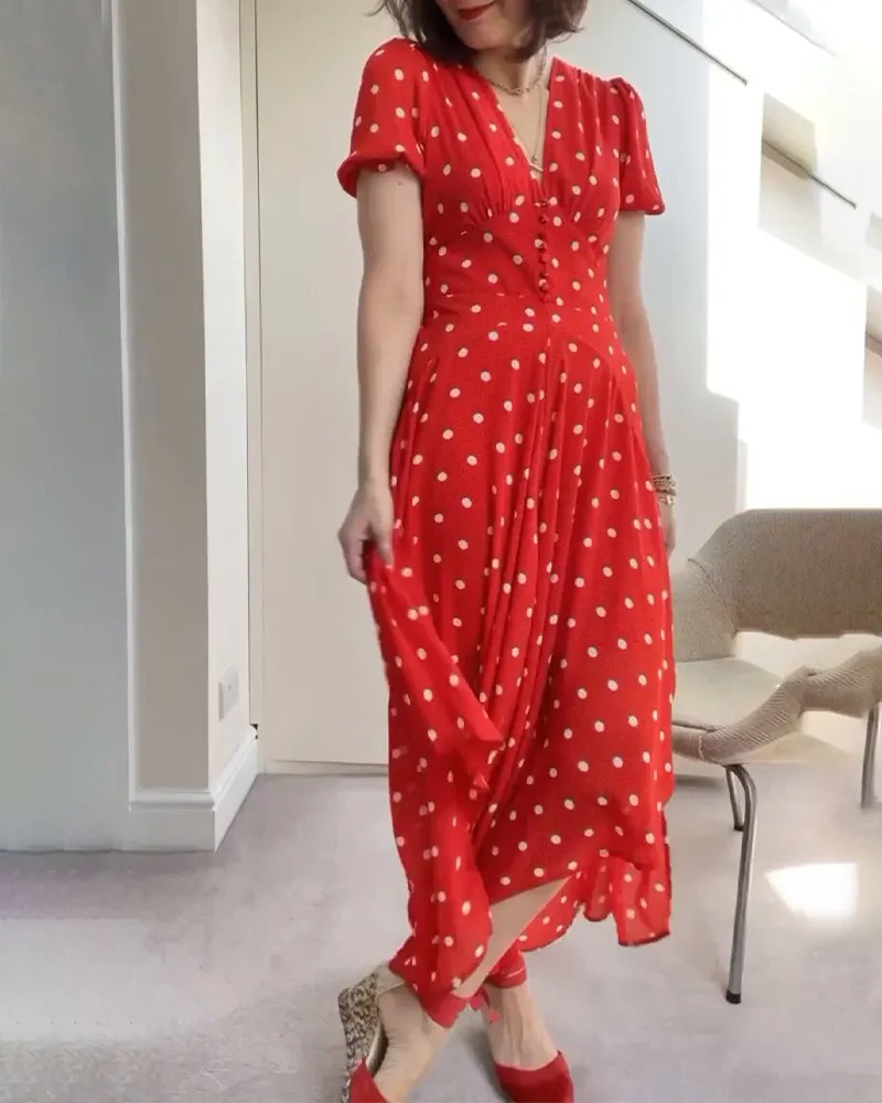 TastyHottie - Romantic polka dot print waist dress