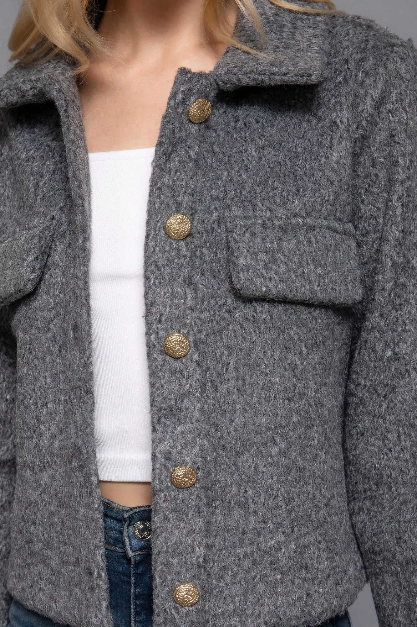 Teddy Fleece Button Jacket