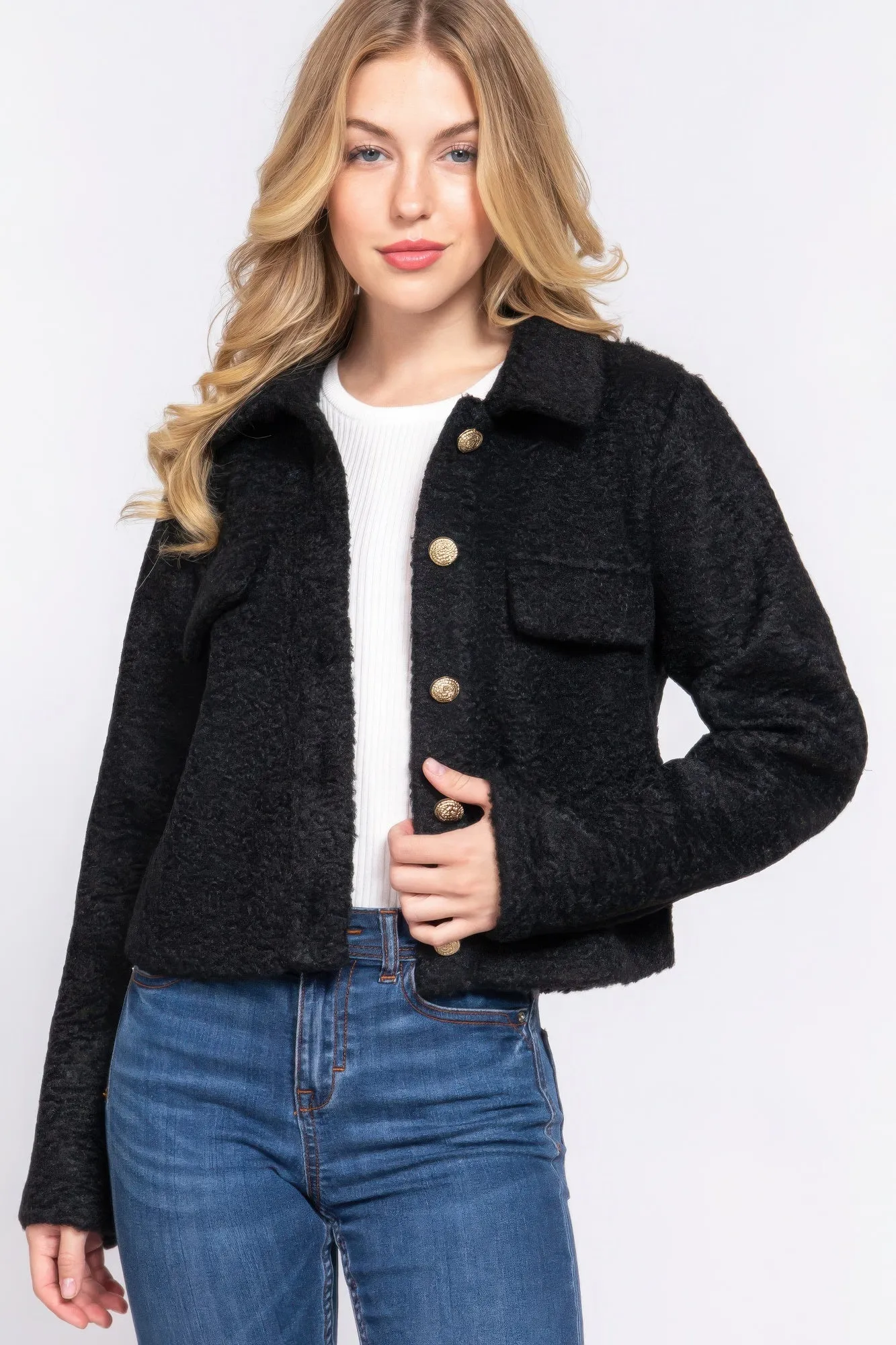 Teddy Fleece Button Jacket