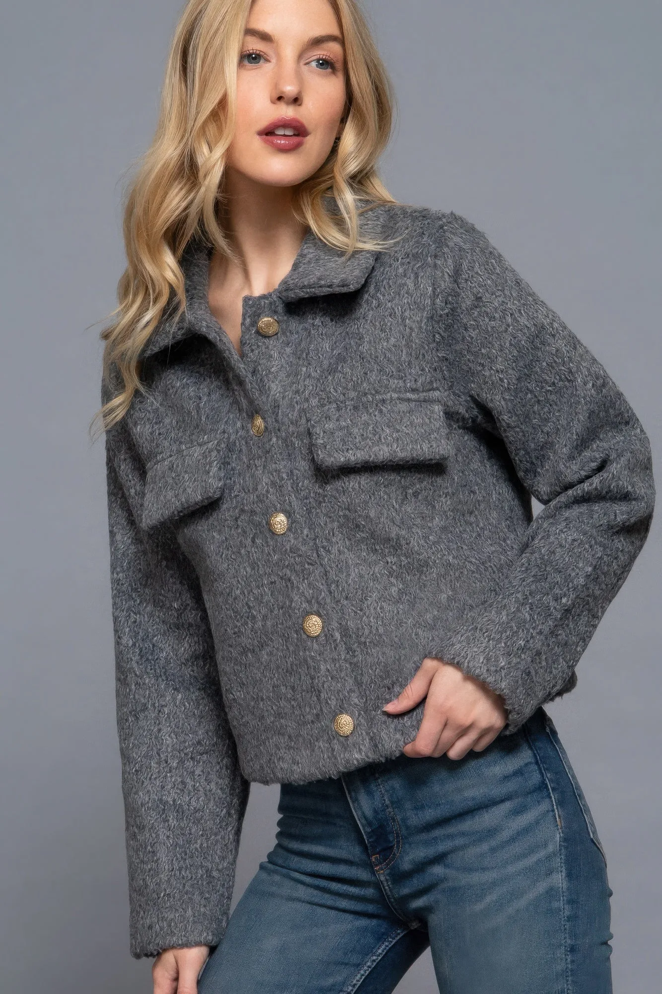 Teddy Fleece Button Jacket