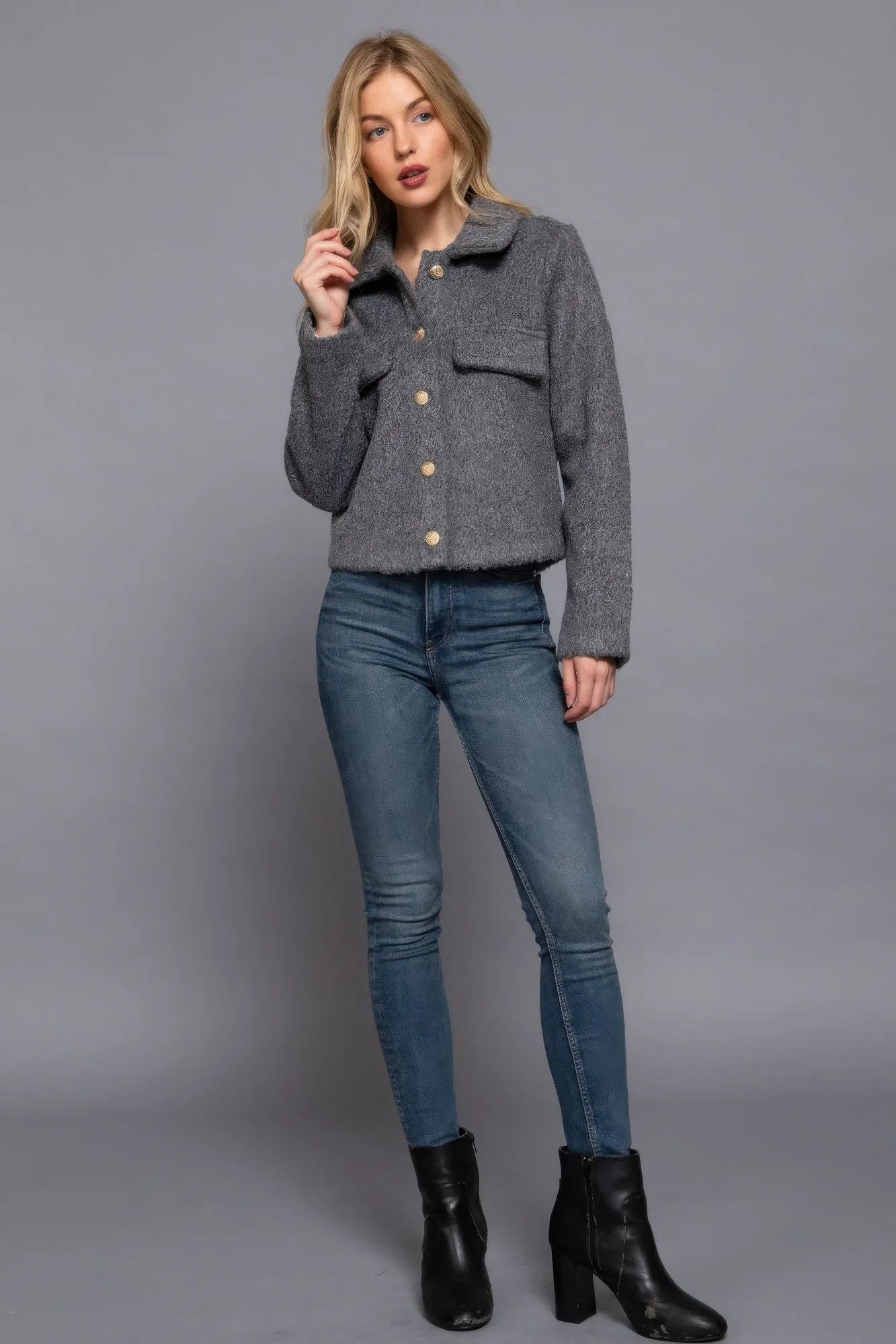 Teddy Fleece Button Jacket
