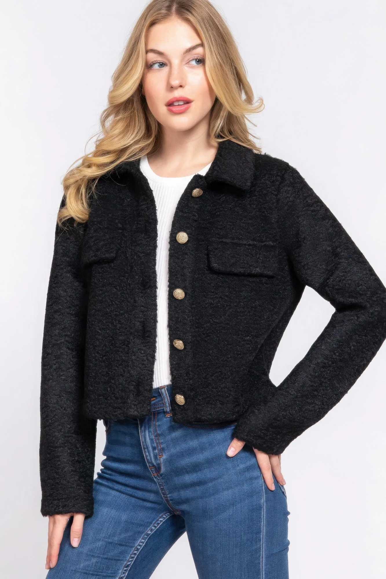 Teddy Fleece Button Jacket