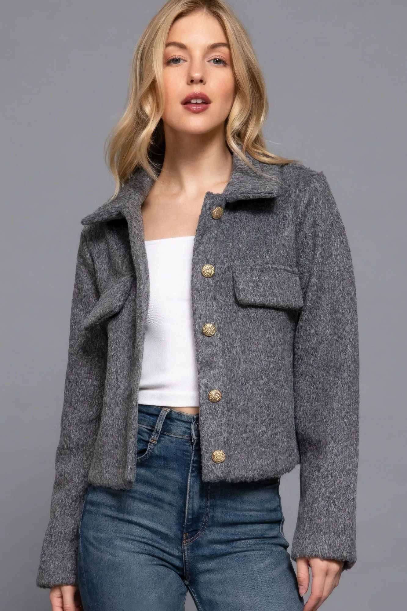 Teddy Fleece Button Jacket