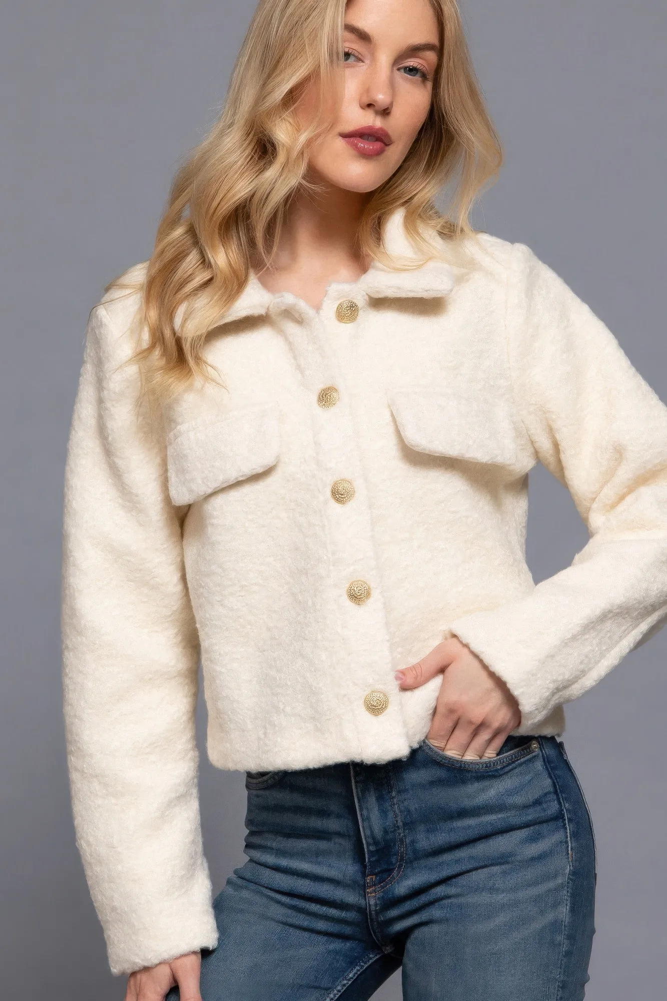 Teddy Fleece Button Jacket
