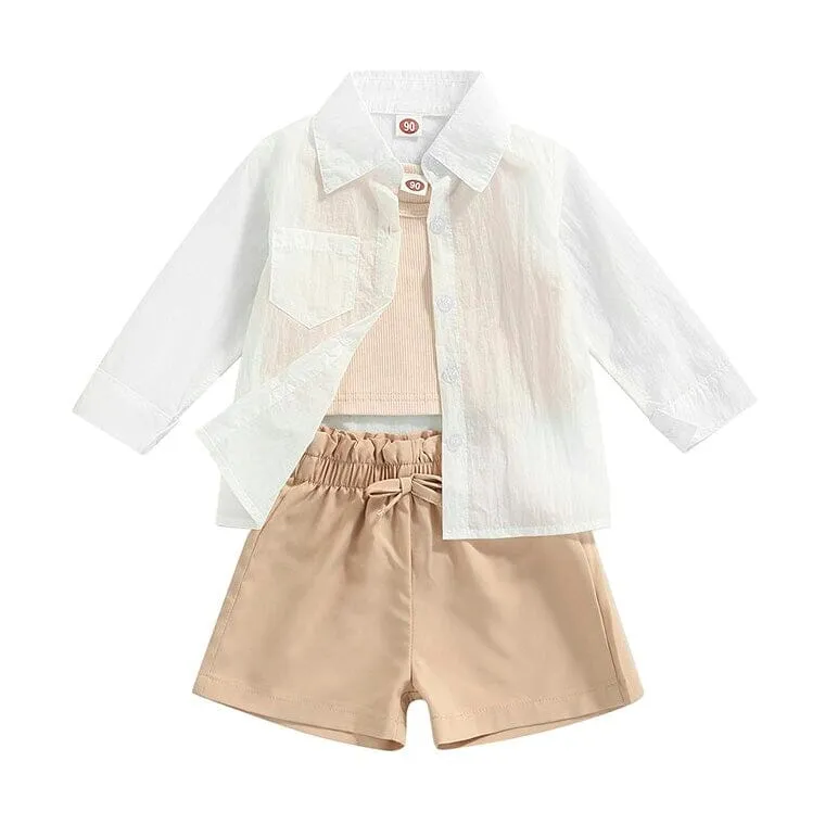 White Shirt Solid Shorts Toddler Set