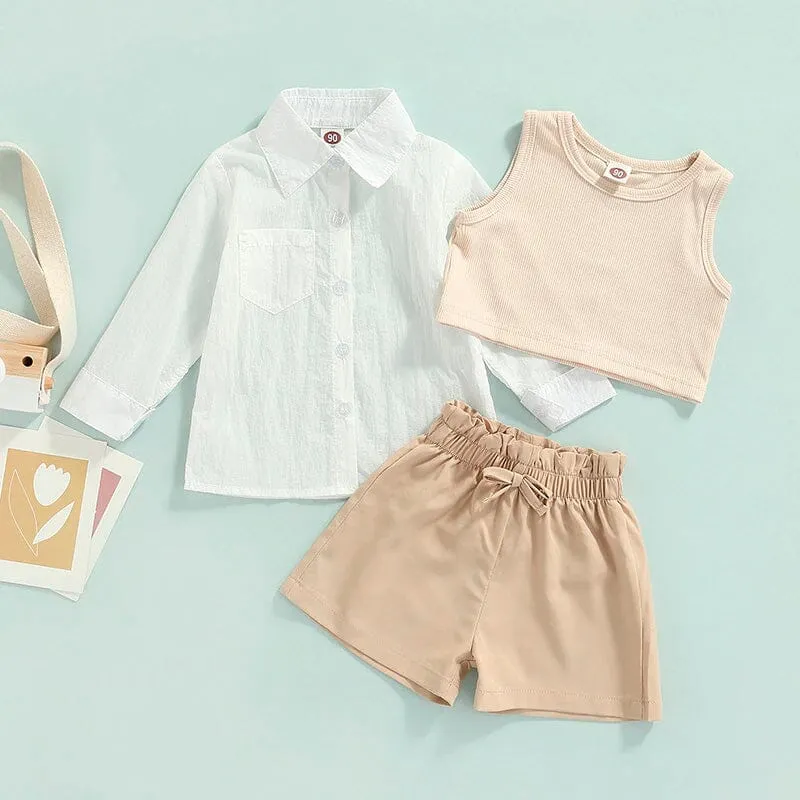White Shirt Solid Shorts Toddler Set