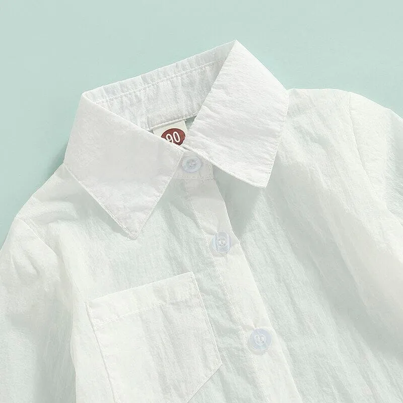 White Shirt Solid Shorts Toddler Set