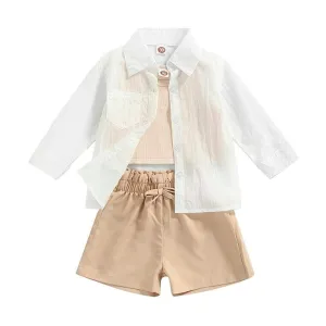 White Shirt Solid Shorts Toddler Set